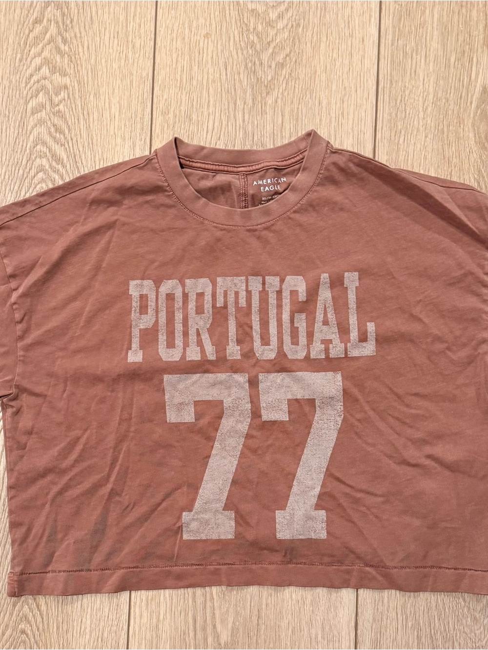 American Eagle Outfitters Women’s Cropped Portugal Graphic Tee in Dusty Rose
